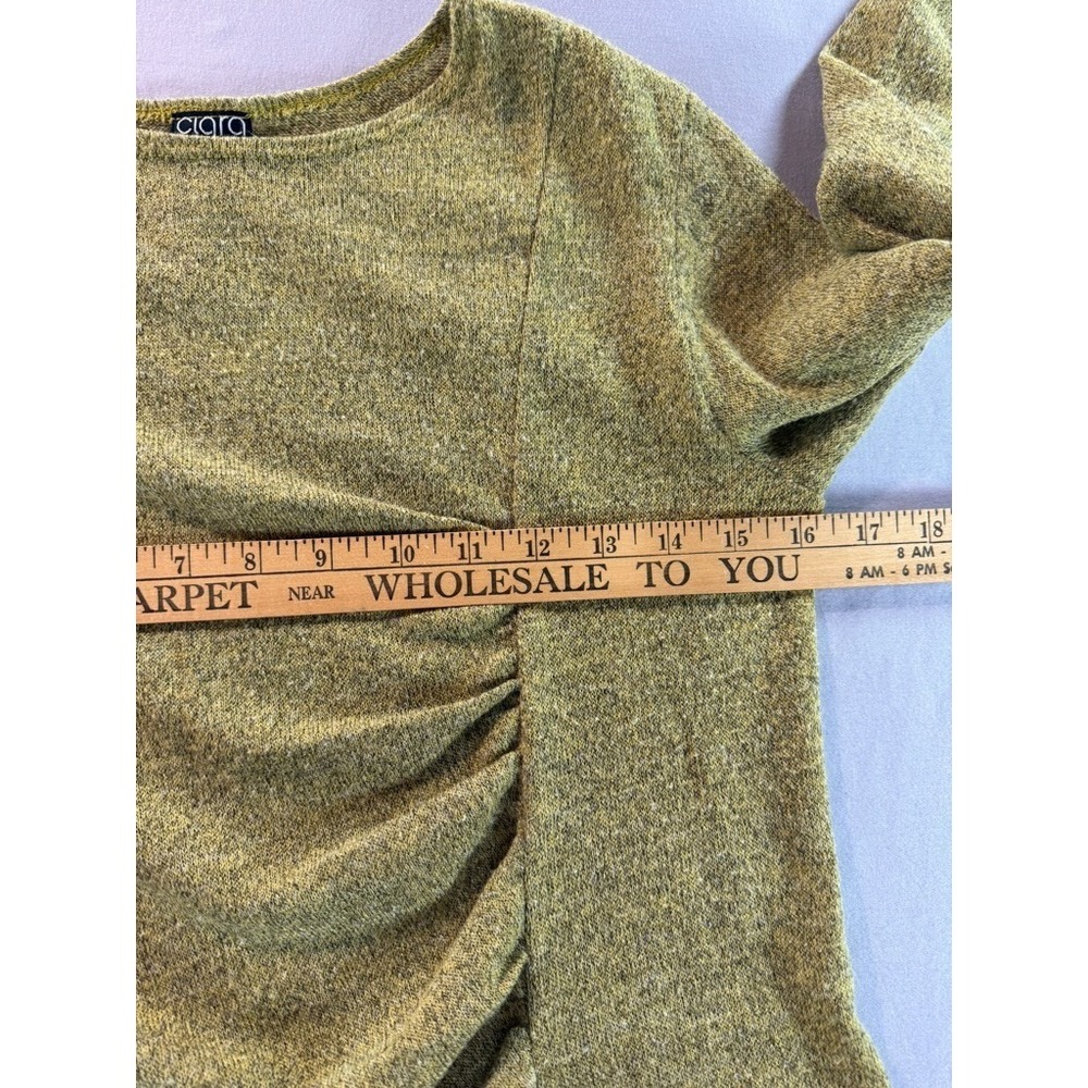 Y2K Clara Sun Woo Womens Top Small Green Knit Ruched Side Stretch USA Made - Picture 4 of 6